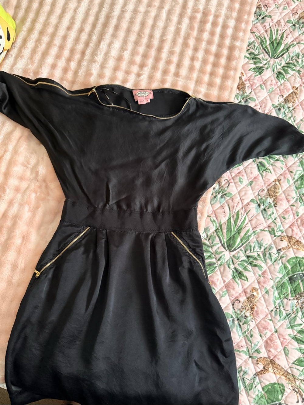 Phoebe Couture Black Mini Dress with Gold Zip Accents